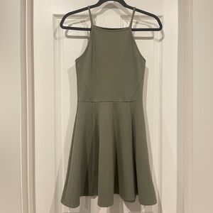 Sleeveless Textured Skater Dress Olive Green Divided H&M